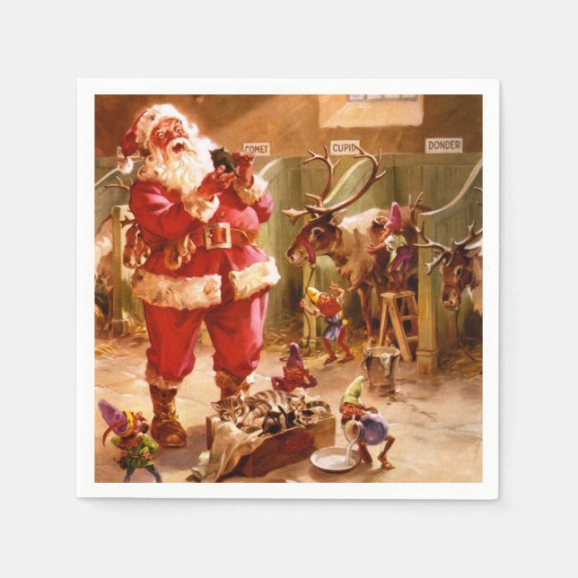 Servilleta De Papel Santa en el establo de renos (Anverso)
