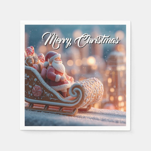 Servilleta De Papel Santa en Gingerbread Sleigh (Anverso)