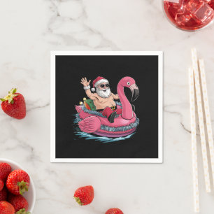 Servilleta De Papel Santa Flamingo Flotador Navidad En Julio Verano