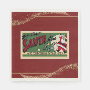 Servilleta De Papel Santa Funny Retro Purpurina Red Naughty/Nice Paper