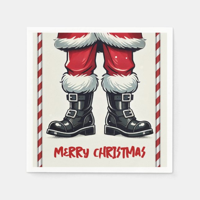 Servilleta De Papel Santa Genial con Botas Negras Fiesta de Navidad (Anverso)