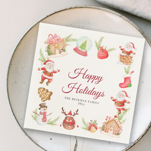 Servilleta De Papel Santa Gingerbread House fiesta navideña (Santa Gingerbread House Xmas Holiday Party Napkins)