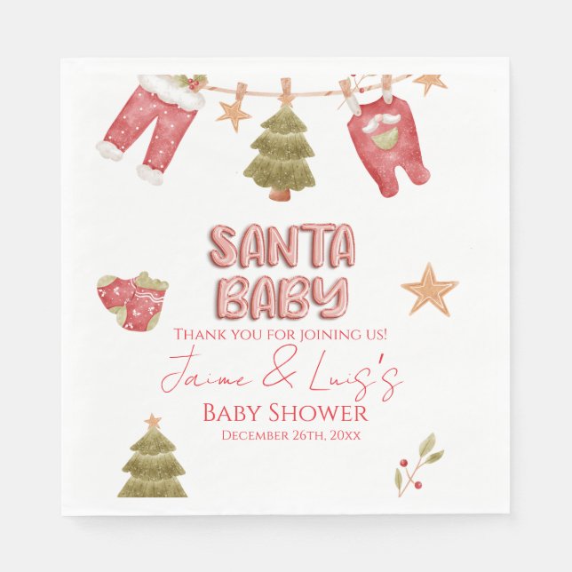 Servilleta De Papel Santa Girl Boy Holiday Baby Shower   (Anverso)