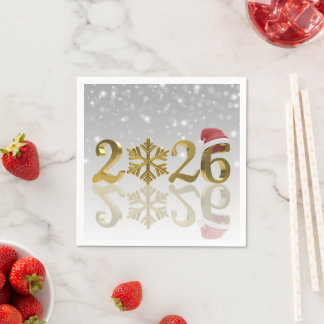 Servilleta De Papel Santa Hat and Snowflake | Happy New Year Gold 2026