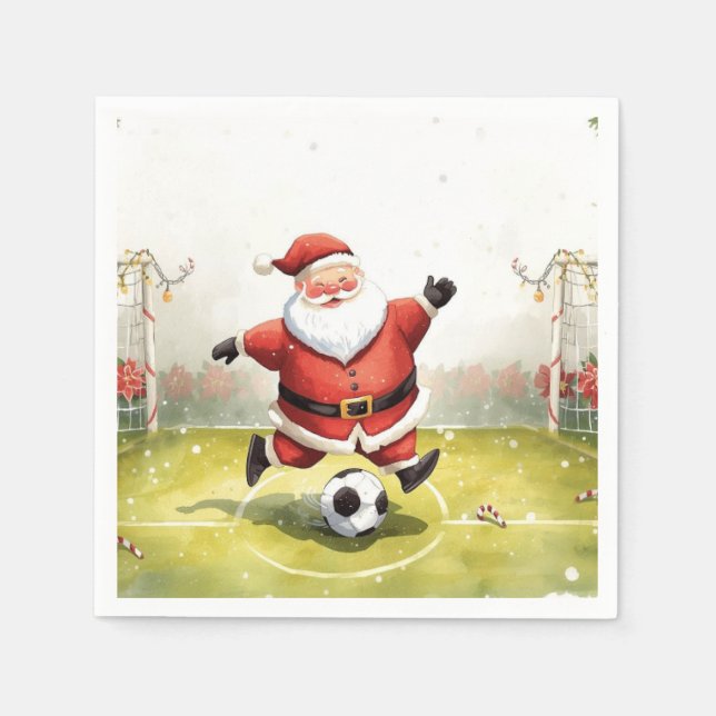 Servilleta De Papel Santa juega Fútbol Navidad (Anverso)