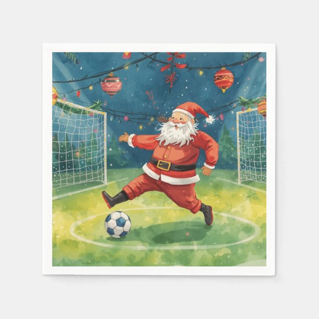 Servilleta De Papel Santa juega Fútbol Navidad (Anverso)