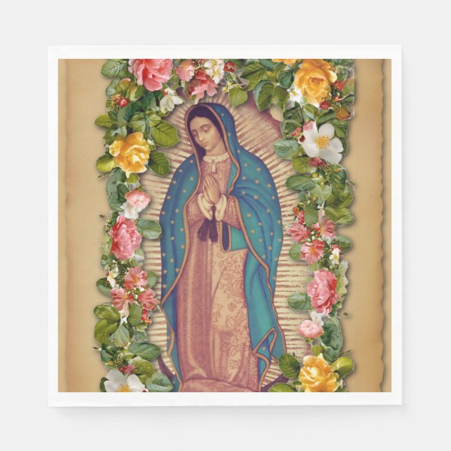 Servilleta De Papel Santa Maria, Virgen de Guadalupe Mother Mary Roses (Anverso)