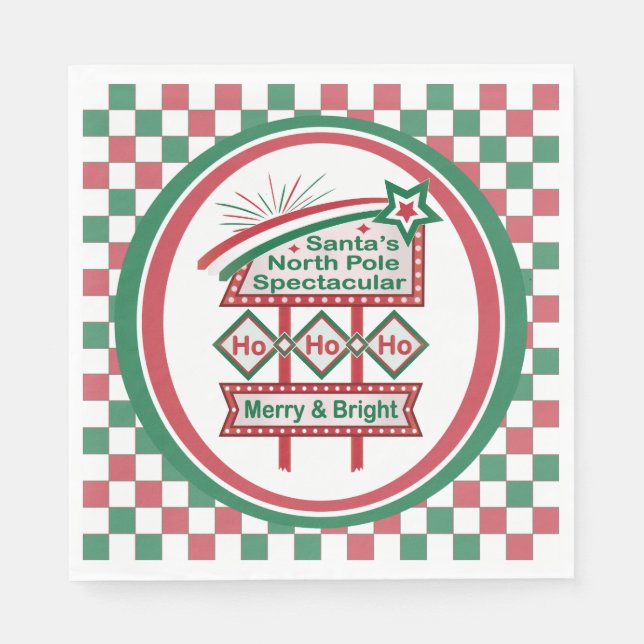 Servilleta De Papel Santa Marquee Retro - Ho Ho Merry & Bright (Anverso)
