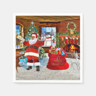 Servilleta De Papel Santa reparte regalos el día de Navidad
