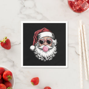 Servilleta De Papel Santa Retro Con Gafas Soplando Burbuja Navidad 