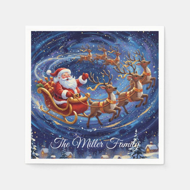 Servilleta De Papel Santa’s Sleigh Night Sky Paper Napkin – Customizab (Anverso)