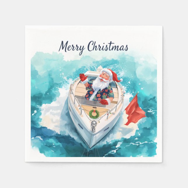 Servilleta De Papel Santa Sailing – Tropical Christmas by the Sea (Anverso)
