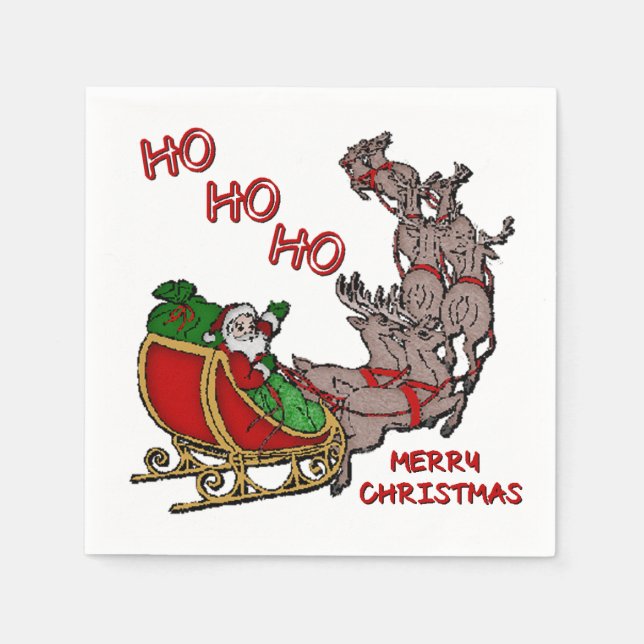 Servilleta De Papel Santa Sleigh HoHoHo Merry Nochebuena (Anverso)