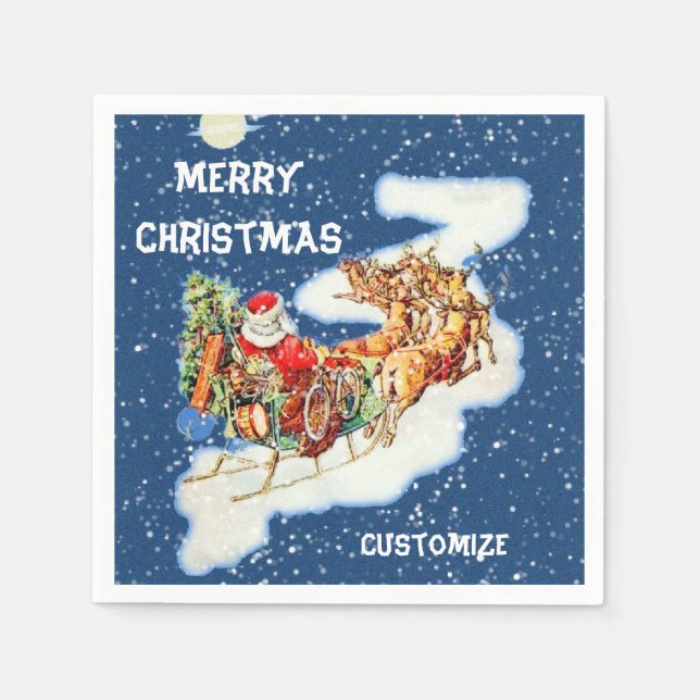 Servilleta De Papel Santa Sleigh Merry Christmas Napkins (Anverso)