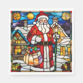 Servilleta De Papel Santa Stained Glass Christmas Napkin