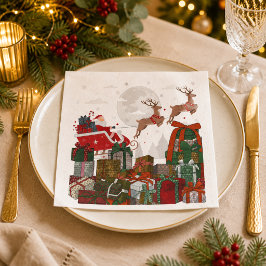 Servilleta De Papel Santa Trineo y Reno Navidad