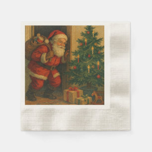 Servilleta De Papel Santa vintage/retro visitando en Navidad 
