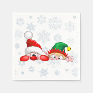 Servilleta De Papel Santa y Elfo Dibujo Animado de Navidad Divertido y