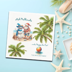 Servilleta De Papel Santa y Muñeco de Nieve Mele Kalikimaka Navidad