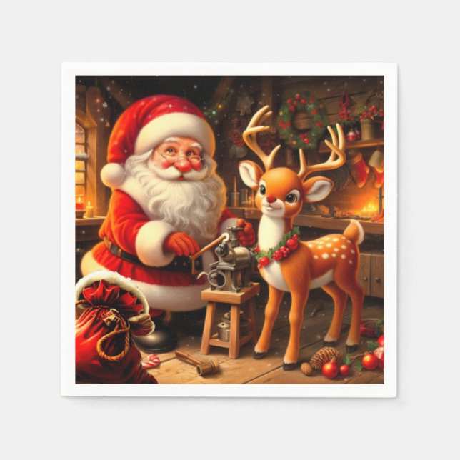 Servilleta De Papel Santa y reno (Anverso)