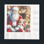 Servilleta De Papel Santa y un cachorro | Vintage Christmas<br><div class="desc">Un bonito acuarela estilo ai arte que representa a Santa sosteniendo un cachorro en su regazo en la víspera de los Navidades con vibraciones vintage. servilletas de papel fiesta para navidades.</div>