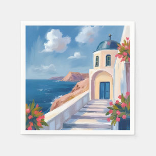 Servilleta De Papel Santorini Grecia Acuarela Viaje