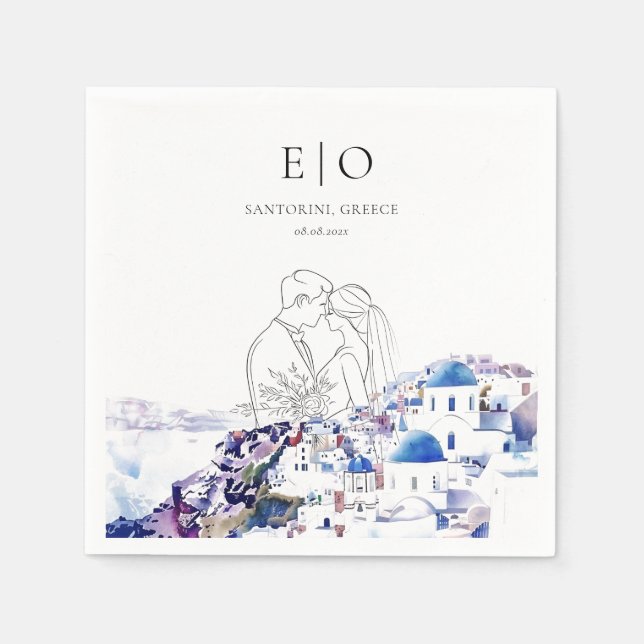 Servilleta De Papel Santorini Grecia Boda destino verano (Anverso)