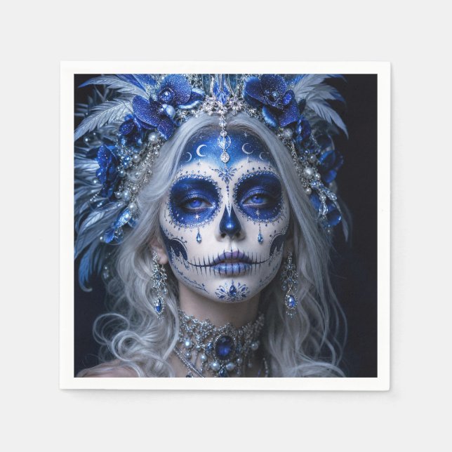 Servilleta De Papel Sapphire Moon Calavera – Azul Celestial  (Anverso)