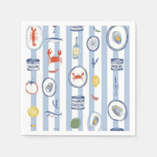 Servilleta De Papel Sardina de mariscos mediterráneos patrón de franja