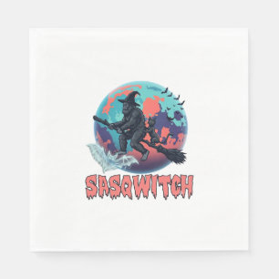 Servilleta De Papel Sasqwitch Bigfoot Bruja Escoba Gato Negro Luna Hal