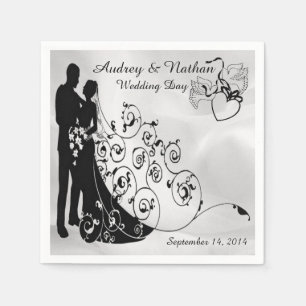 Servilleta De Papel Satin Wedding Day Silhouettes Napkins personalizad