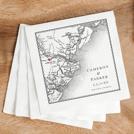 Servilleta De Papel Savannah Georgia Map Elegant Black White Boda