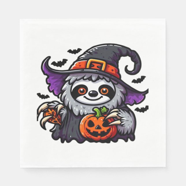 Servilleta De Papel Scary Halloween Sloth Witch Hat Costume Spooky Sea (Anverso)