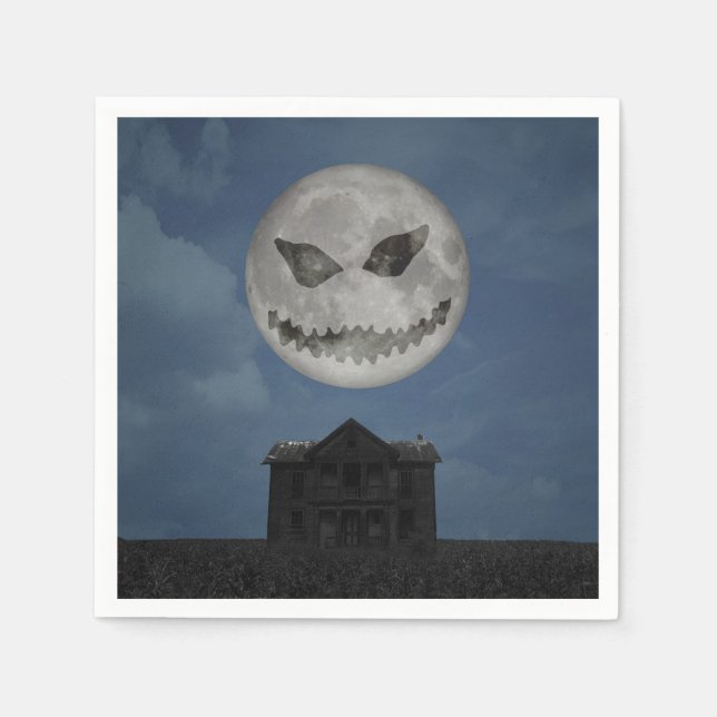Servilleta De Papel Scary Jack O Lantern Halloween Moon (Anverso)