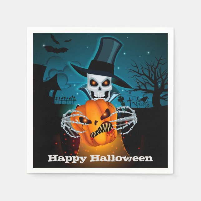 Servilleta De Papel Scary Skeleton Halloween Party (Anverso)