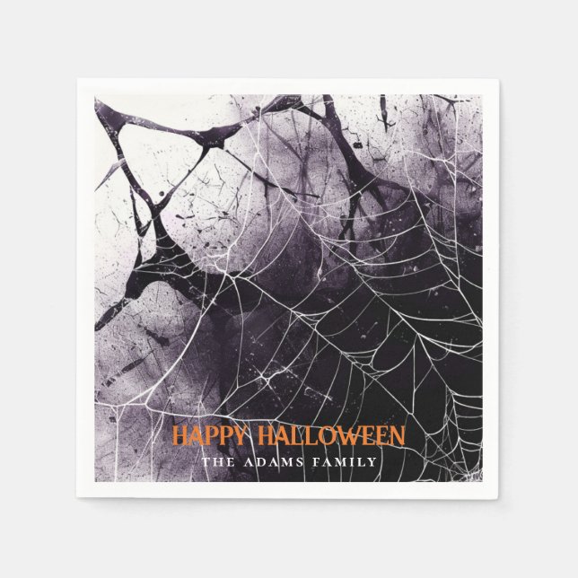 Servilleta De Papel Scary Spider Web Happy Halloween Custom Name (Anverso)