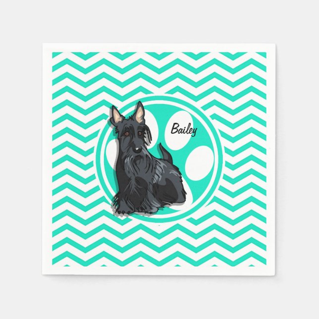 Servilleta De Papel Schnauzer; Aqua Green Chevron (Anverso)