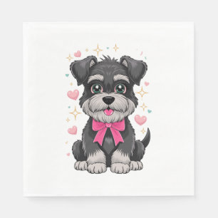 Servilleta De Papel Schnauzer lindo con lazo rosa rodeado de corazones