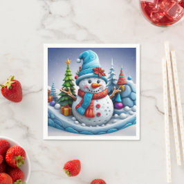 Servilleta De Papel Schneemann in Winterlandschaft -