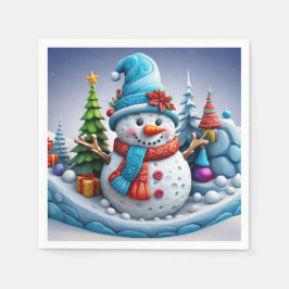 Servilleta De Papel Schneemann in Winterlandschaft -