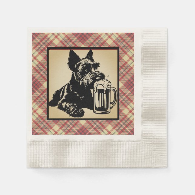 Servilleta De Papel Scottish Terrier Tartan Plaid Earthtones (Anverso)