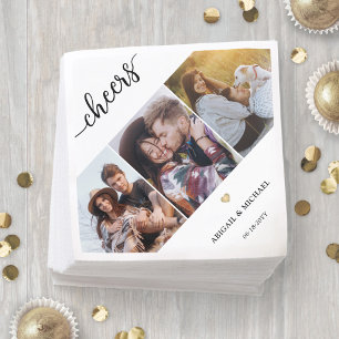 Servilleta De Papel Script Chepers 3 Collage de fotos y Boda Gold Hear