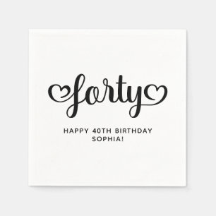 Servilleta De Papel Script Corazones Lindos Cuarenta Cumpleaños 40