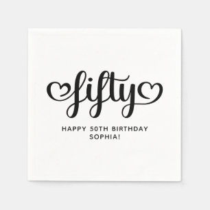 Servilleta De Papel Script de cincuenta corazones lindos cumpleaños 50