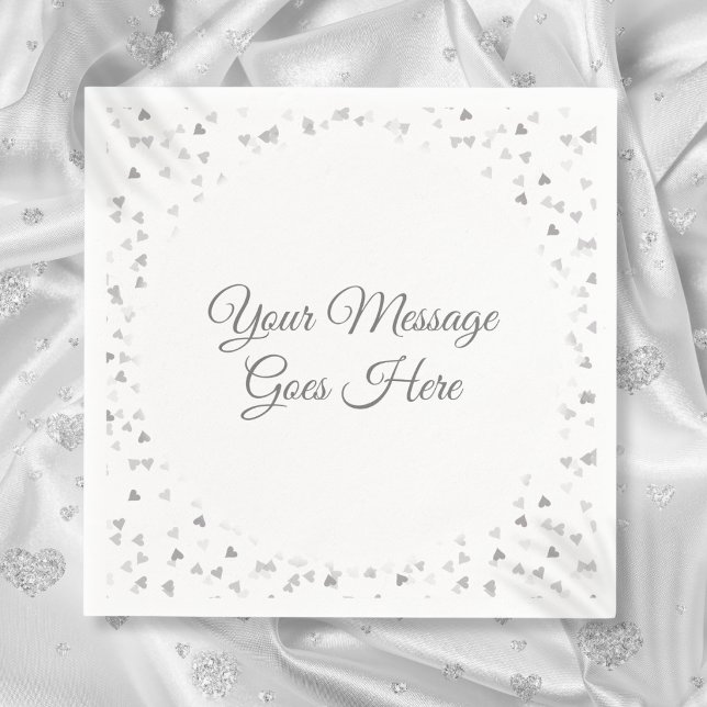 Servilleta De Papel Script elegante moderno corazones de plata confeti (Modern Elegant Script Silver Hearts Confetti Napkins)
