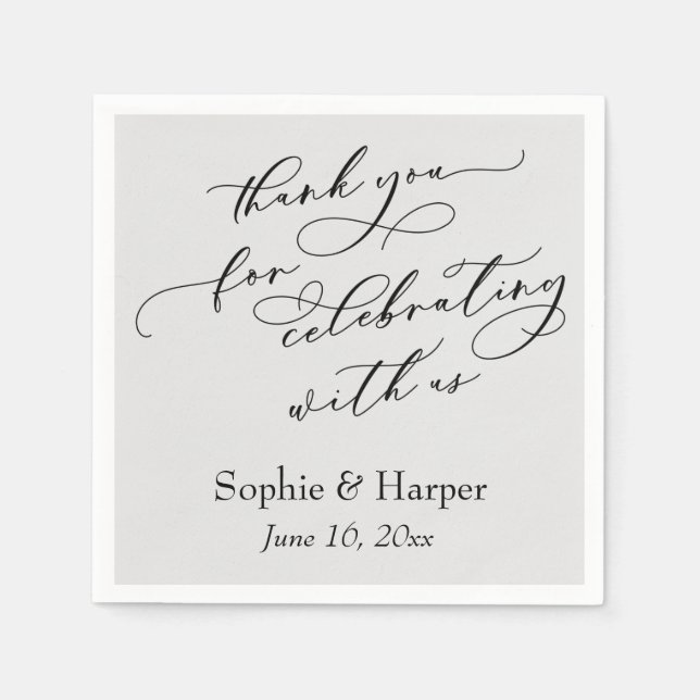 Servilleta De Papel Script Gracias por celebrar con nosotros Grey (Anverso)