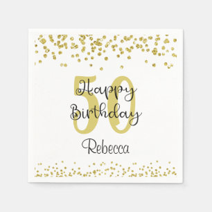 Servilleta De Papel Script HAPPY 50th BIRTHDAY Name Gold Purpurina