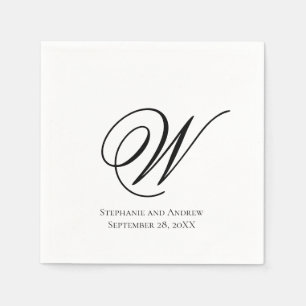 Servilleta De Papel Script Monograma Negro Blanco Boda Elegante