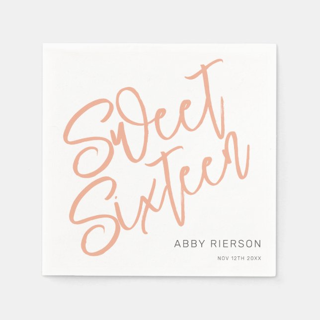 Servilleta De Papel Script Rubor Sweet 16 Nombre personalizado (Anverso)
