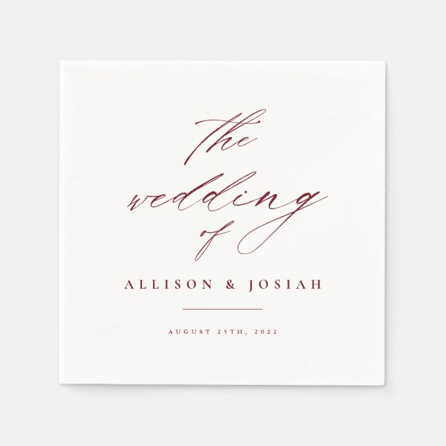 Servilleta De Papel Script simple Burgundy Maroon Boda (Anverso)